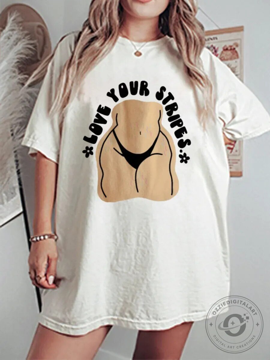 Oversized T-Shirt with Body Positive Graphic - Love Your Stripes Design