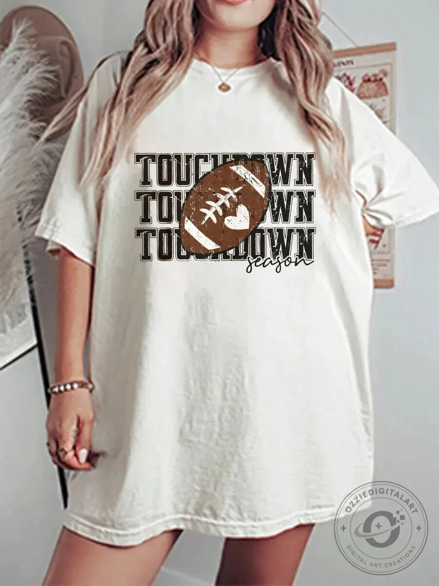 Vintage Touchdown Season Football Graphic Oversized T-Shirt for Women