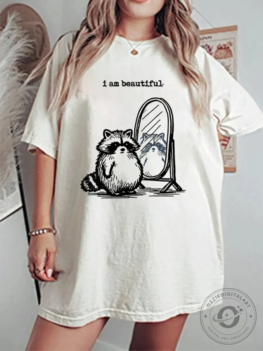 I Am Beautiful Raccoon Looking In Mirror Graphic T-Shirt