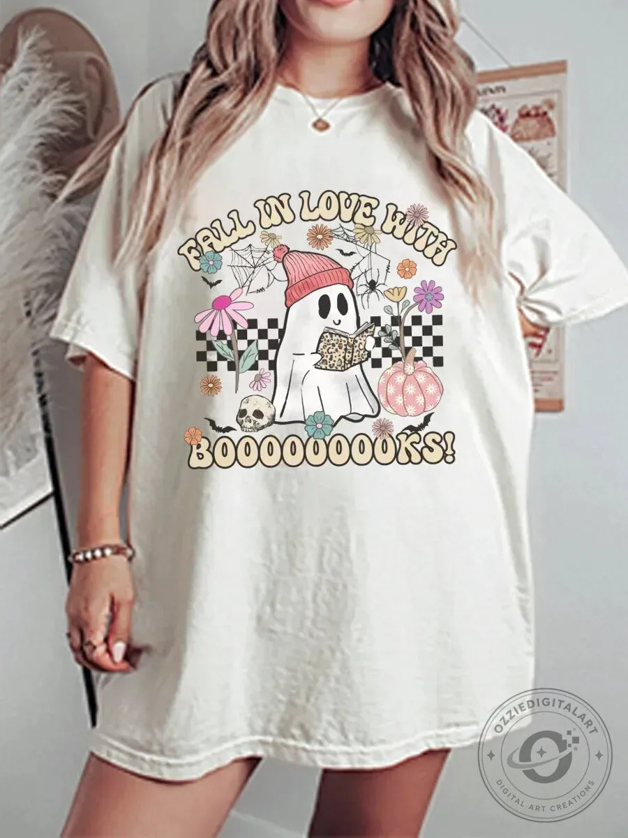 Cute Ghost Reading Books Fall In Love With Books T-Shirt